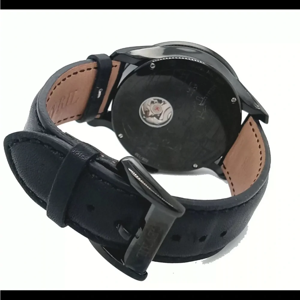 GEVRILColumbus Circle Automatic Black Dial Black Leather Men's Watch 2001 #109